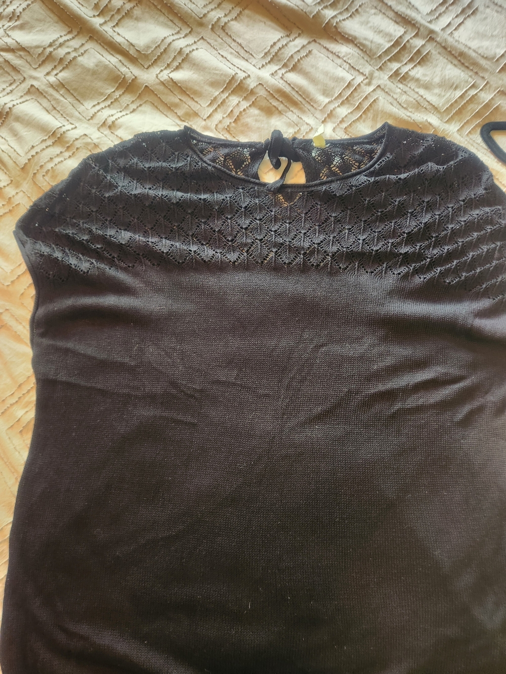 Women's Black Knit Top with Lace Yoke